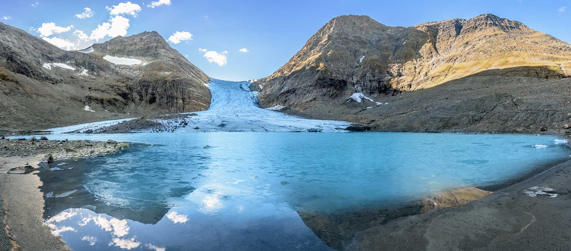 Panorama view of melting glacier. Norway.